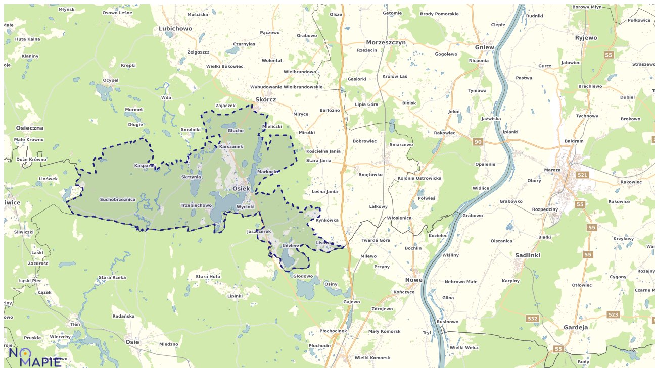 Mapa obszarów ochrony przyrody Osieka